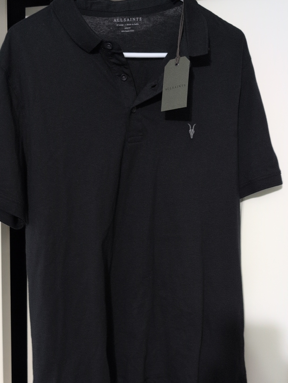 All Saints Black Short-Sleeve Polo with Subtle Logo